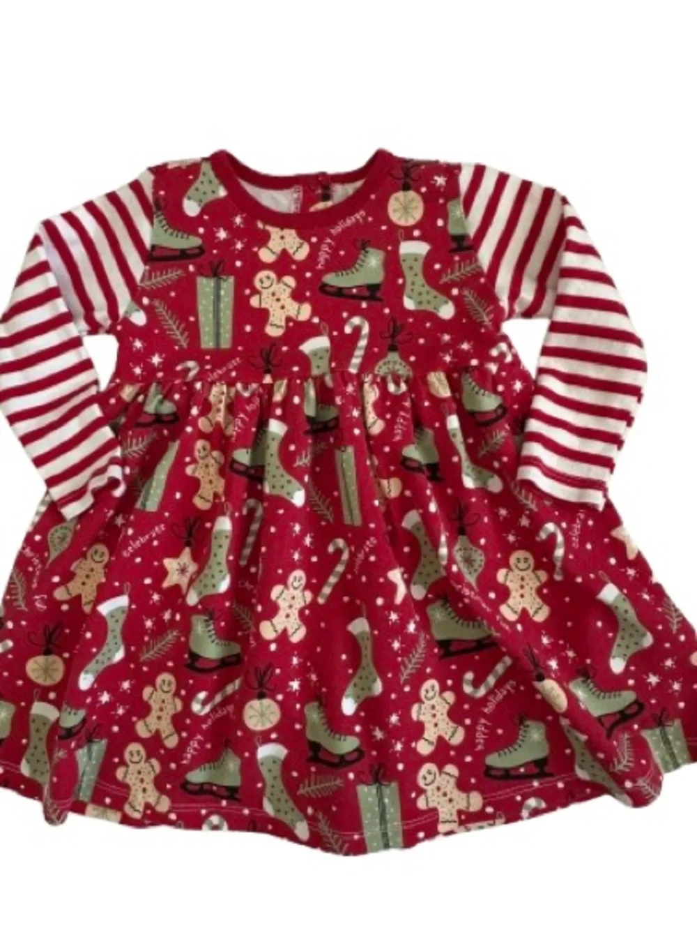 Tesa Babe Girl 18-24M Red & Striped Sleeves Jersey Cotton Blend Holiday Dress